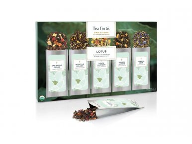 Tea Forté - Single Steeps Lotus - Assortiment 15 Unidoses Thé Vert, Oolong, Infusion, Thé Noir Vrac Feuilles Entières